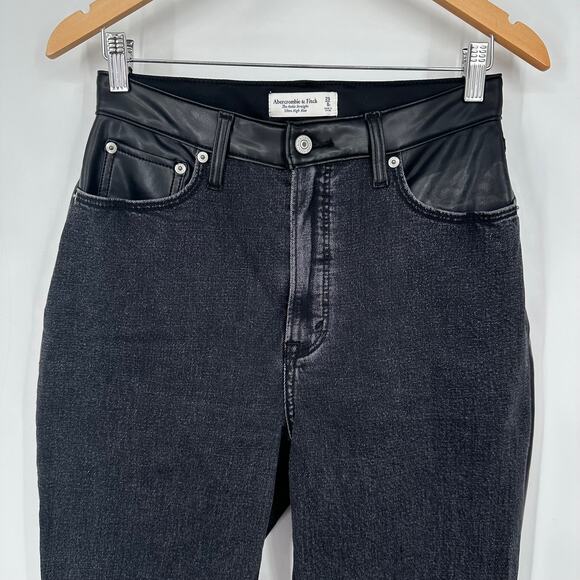 Abercrombie & Fitch Curve Love Ankle Straight Ultra High Rise Jeans Leather Pant - Picture 8 of 14
